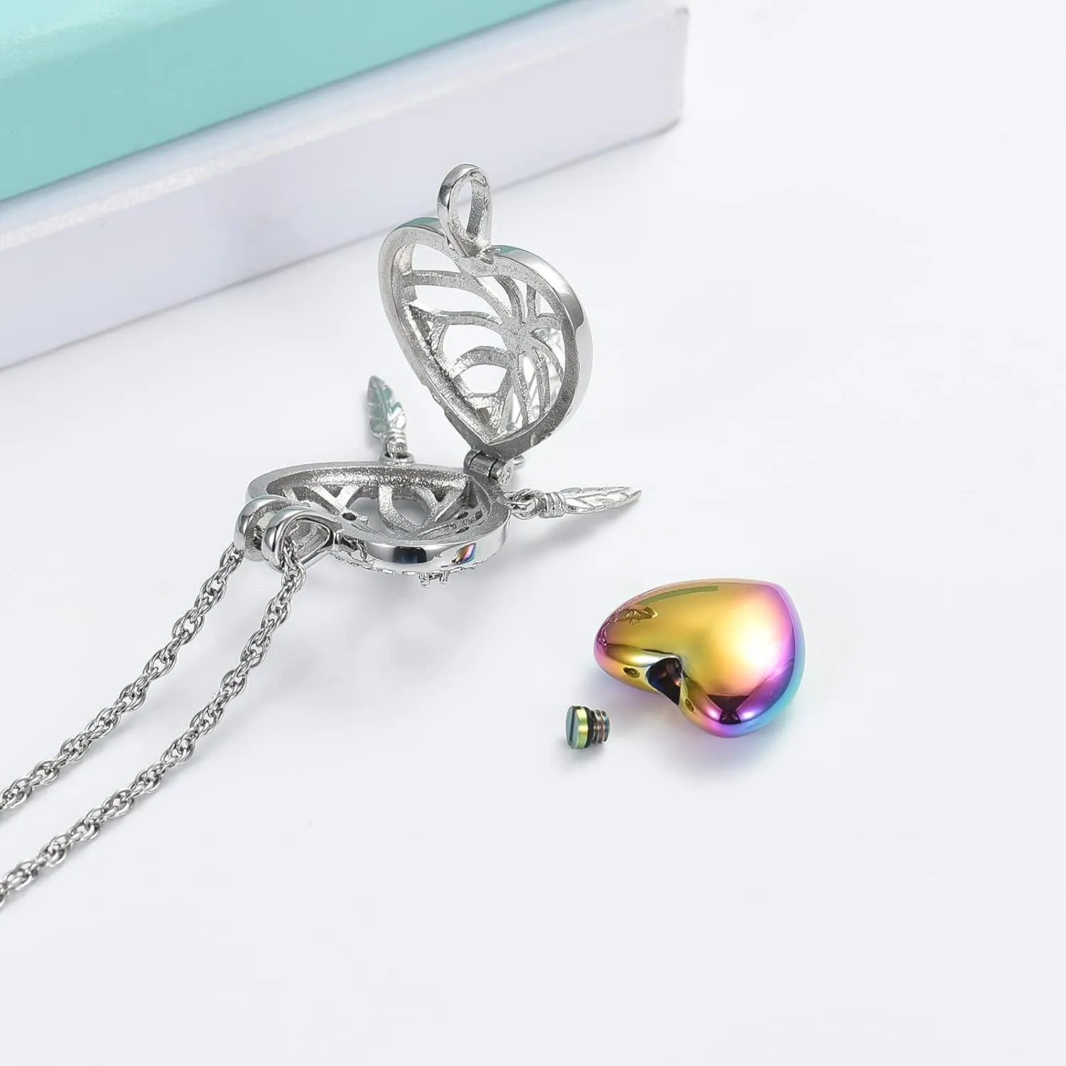 shajwo Dream Catcher Urn Necklace Heart Cremation Jewelry for Ashes for Women Men Angel Wing Flower Memorial Hollow Pendant