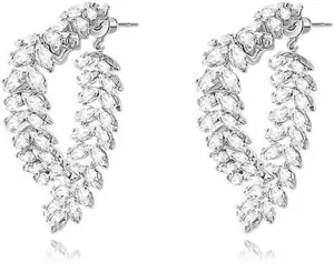 Silver Crystal Front-Back Dangling Earring,18k Gold Plated Cross Curved Drop Dangle Earrings,Heart Sparkly Silver Dangling Earrings,Rhinestone crossing earrings