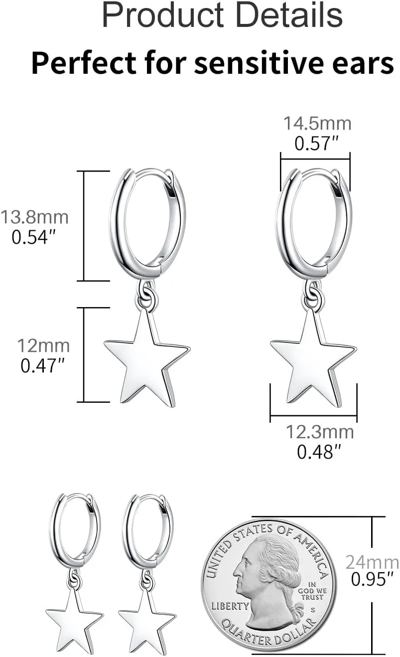 Silver Dangle Hoop Earrings for Women Girls Butterfly Cross Heart Spike Star Earrings Small Huggie Hoop Earrings Hypoallergenic Hoop Earrings Jewelry Gifts