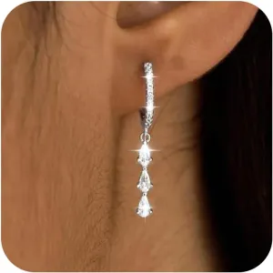 Silver Earrings for Women Dangle Silver Huggie Hoop Earrings Lightweight Hypoallergenic Dangle Earrings Minimalist Piercing Cartilage Hoops Earrings Crystal Earrings Trendy Jewelry Gifts for Her