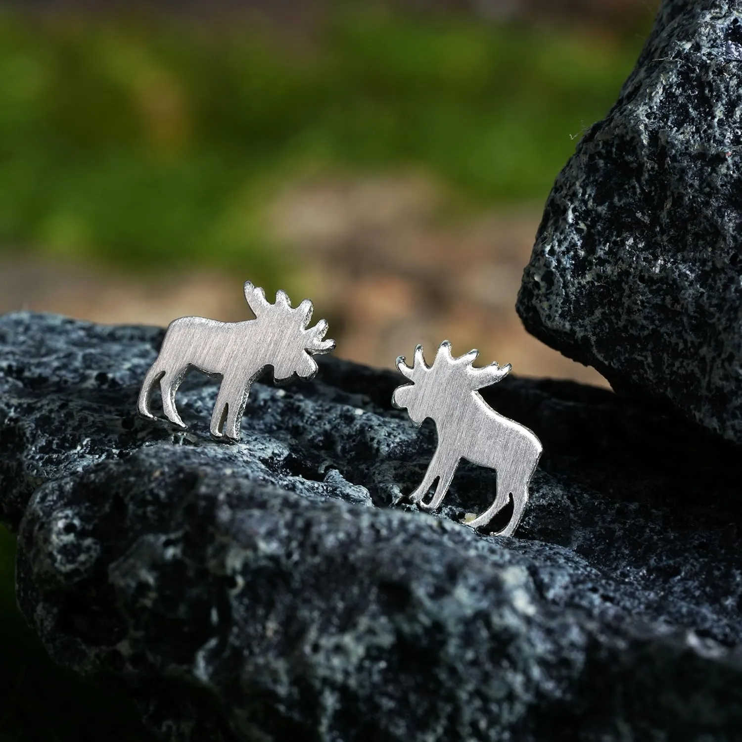 Silver Gold Plated Wildlife Bear Moose Elk Buffalo Earrings - Small Cute Animal Studs for Women & Teen Girls - Animal Jewelry Gift