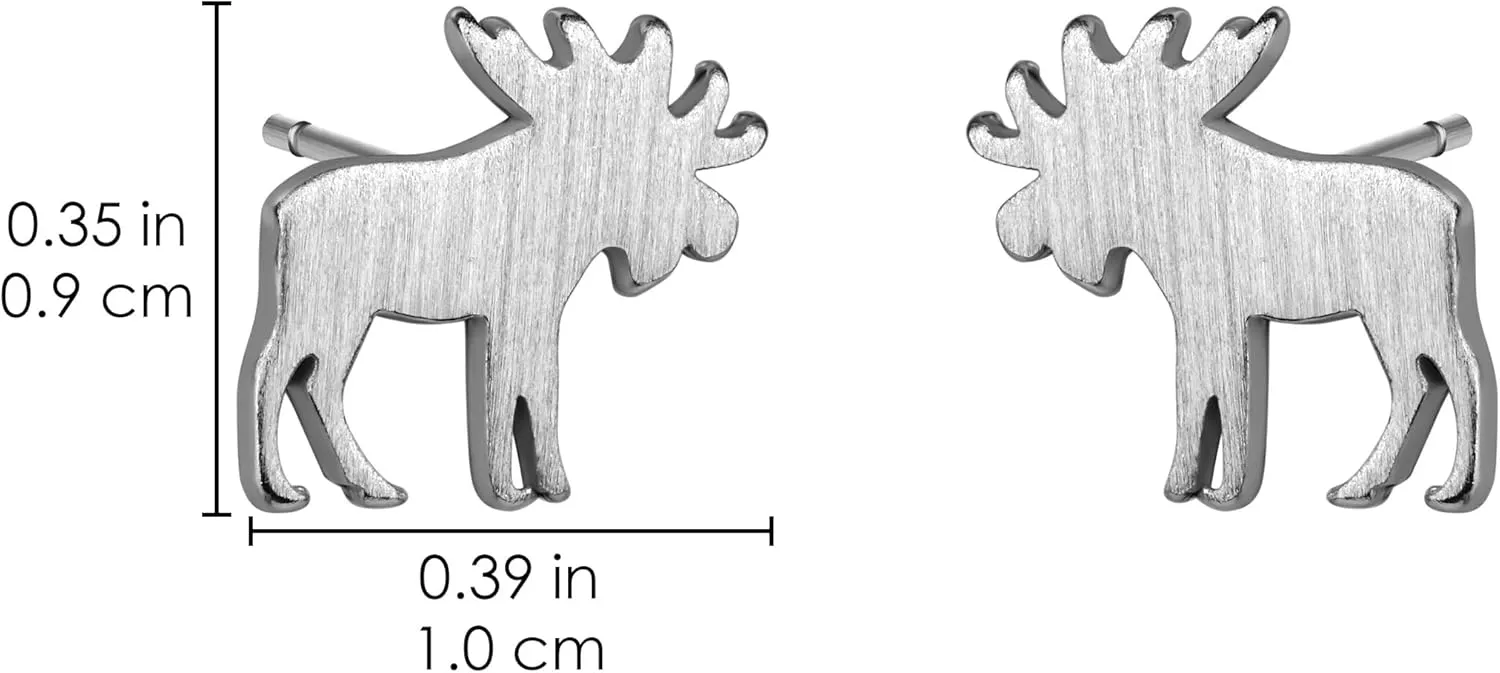 Silver Gold Plated Wildlife Bear Moose Elk Buffalo Earrings - Small Cute Animal Studs for Women & Teen Girls - Animal Jewelry Gift