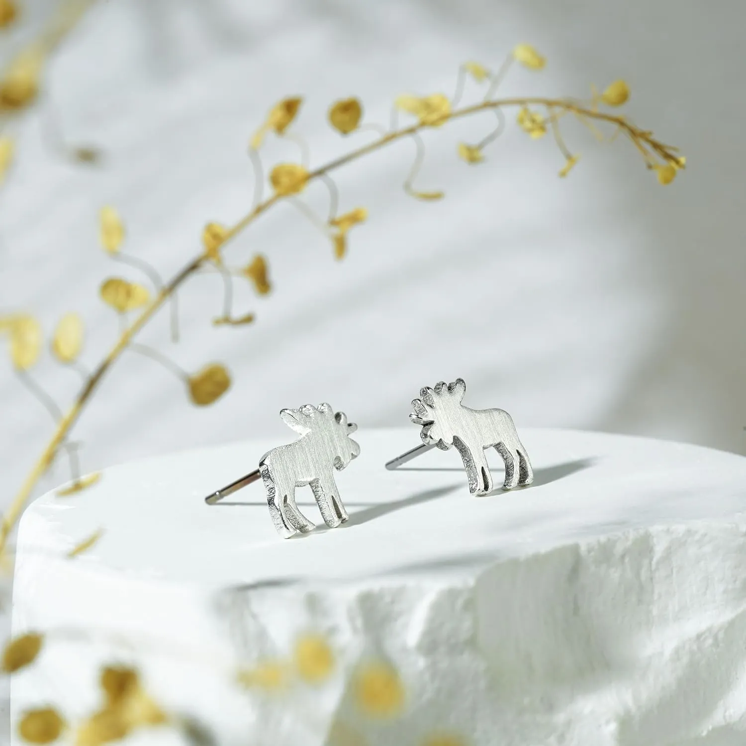 Silver Gold Plated Wildlife Bear Moose Elk Buffalo Earrings - Small Cute Animal Studs for Women & Teen Girls - Animal Jewelry Gift