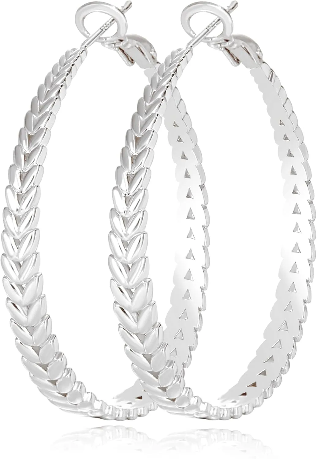 Silver Hoop Earrings for Women Hypoallergenic 925 Sterling Silver Post Hoop Earrings Lightweight Thick Large Silver Hoop Earrings 30/40/50MM