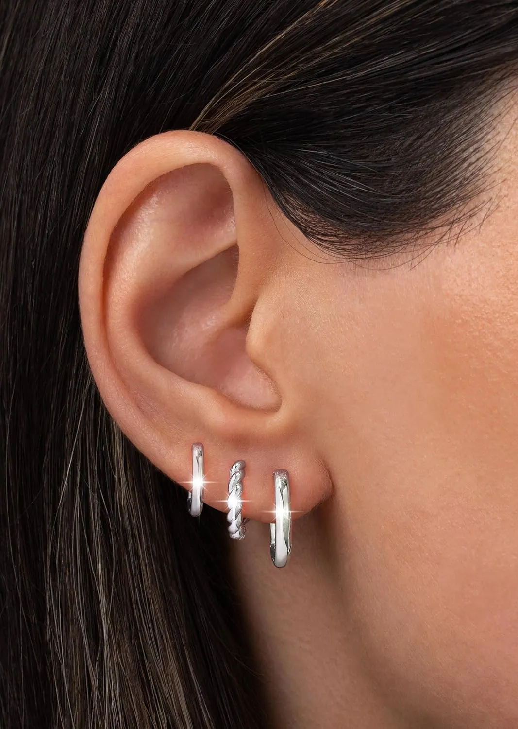 Silver Hoop Earrings Set for Women, Sterling Silver Plated Small Huggie Hoop Earrings Dainty Cartilage Earrings Lightweight Hypoallergenic CZ Multiple Piercings Earring Trendy Jewelry Gifts
