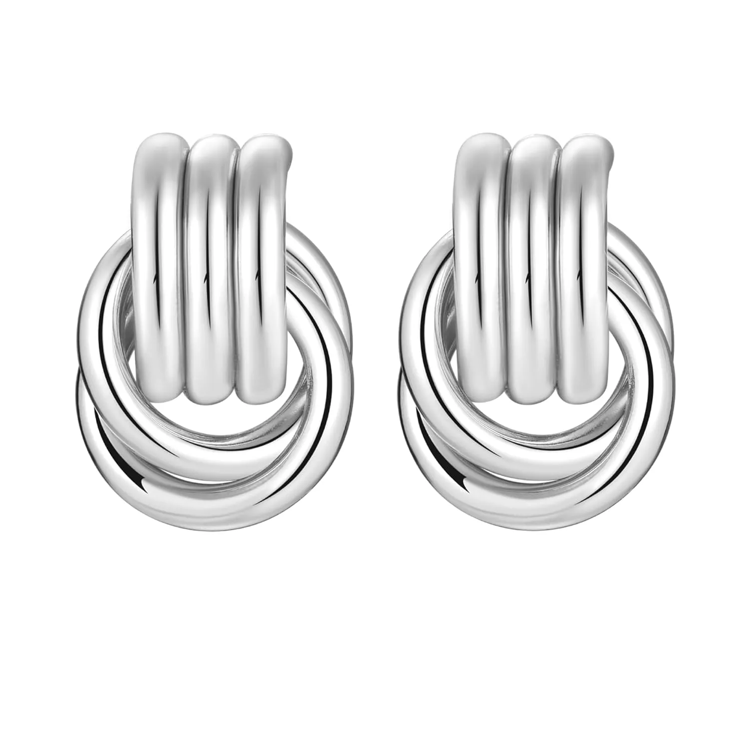 Silver Knot Earrings, Circle Link Geometric Drop Dangle Earrings Studs, Women's Jewelry_L Size