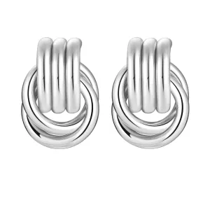 Silver Knot Earrings, Circle Link Geometric Drop Dangle Earrings Studs, Women's Jewelry_L Size