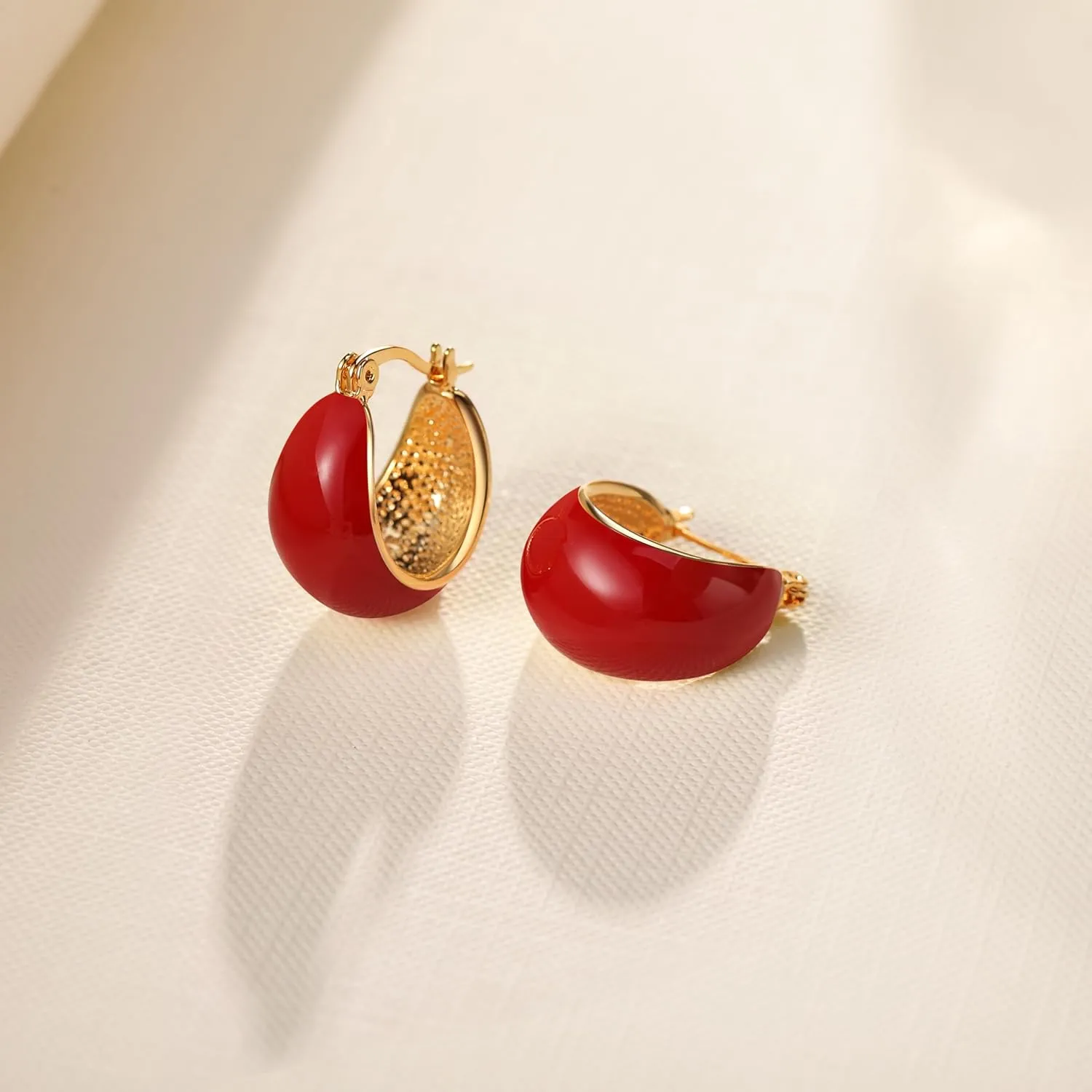 Simple Enamel 18K Gold Hoop Dangle Earrings for Women