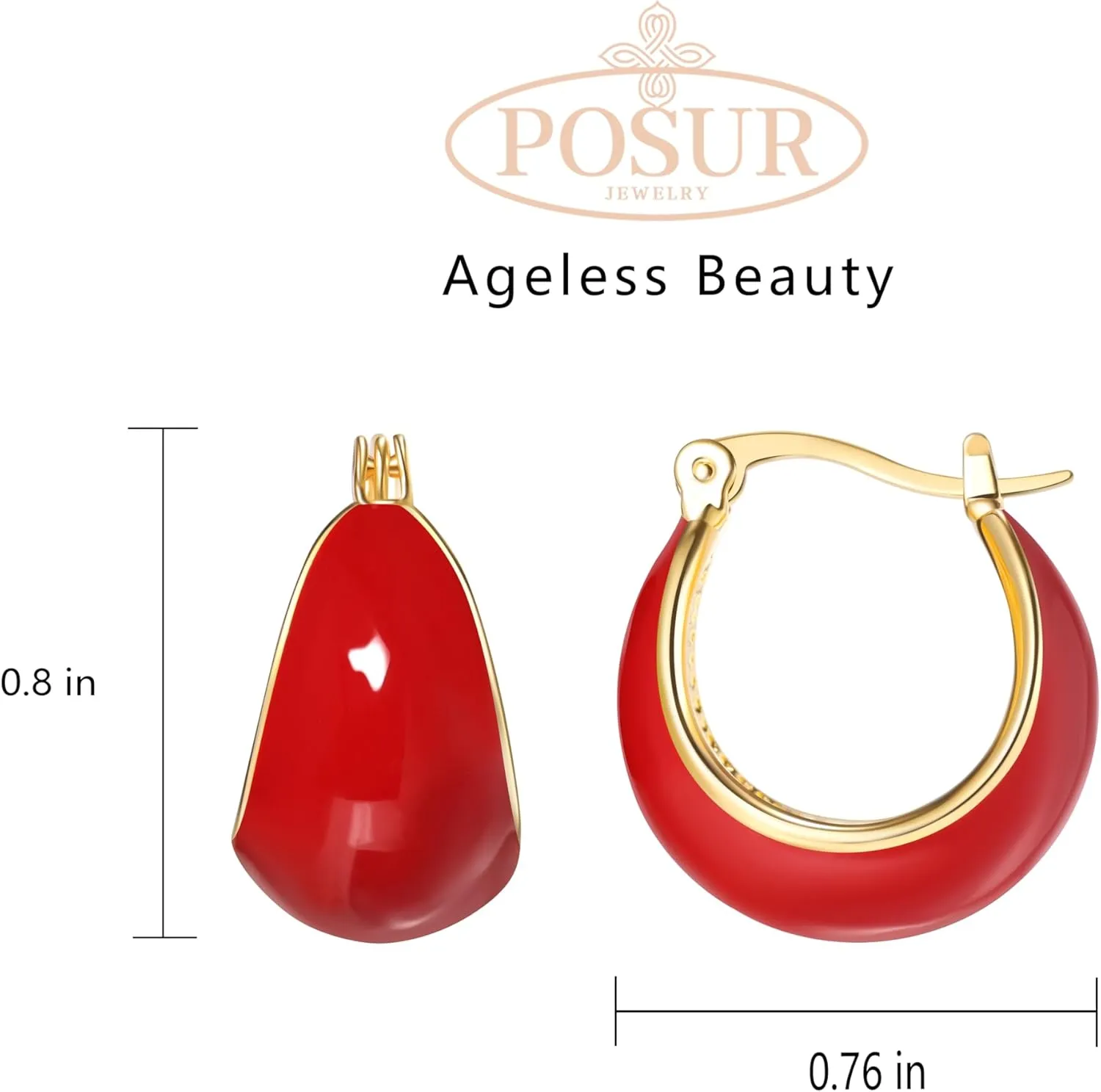 Simple Enamel 18K Gold Hoop Dangle Earrings for Women