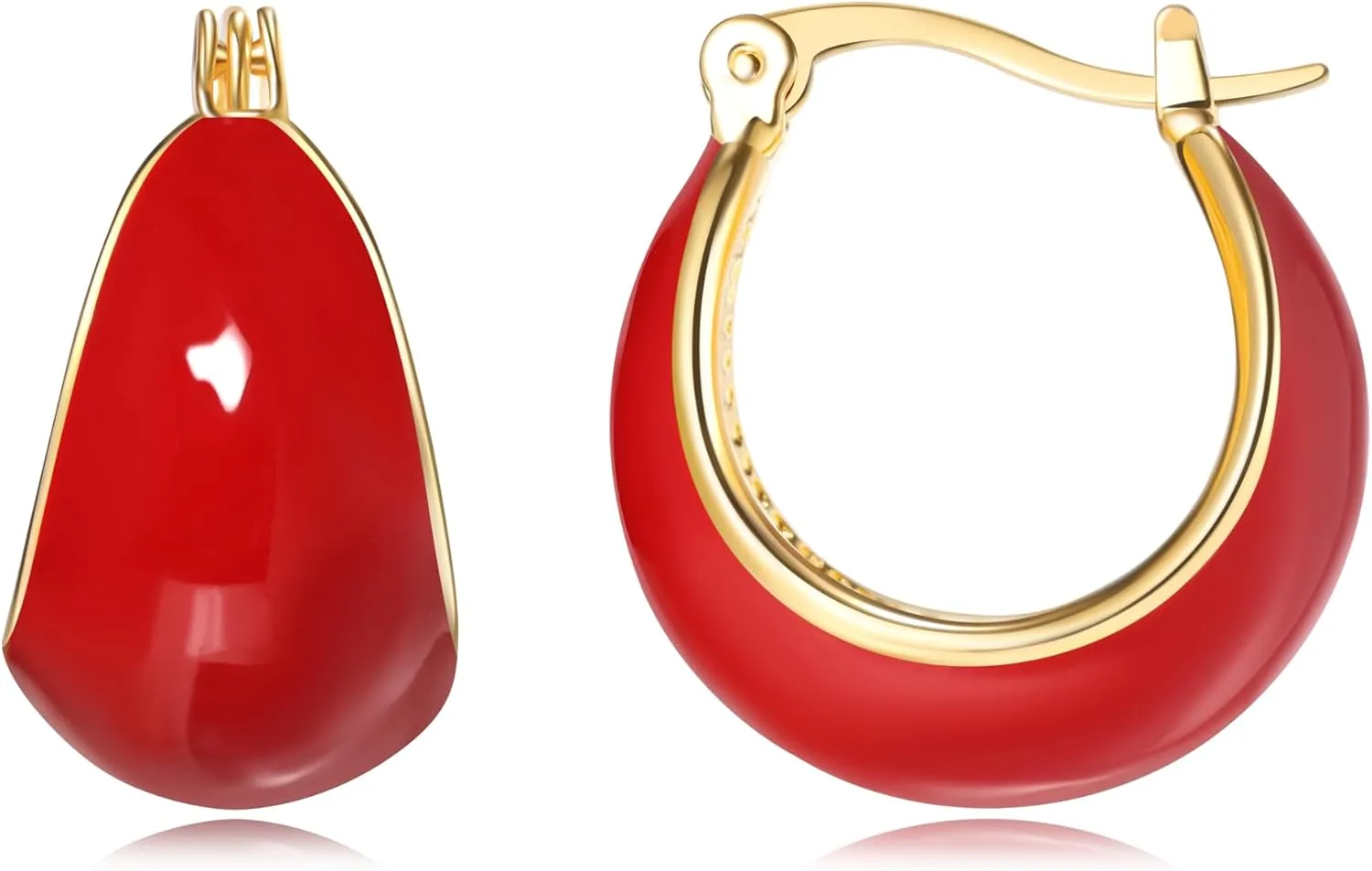 Simple Enamel 18K Gold Hoop Dangle Earrings for Women