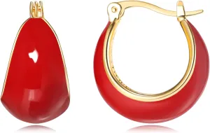 Simple Enamel 18K Gold Hoop Dangle Earrings for Women