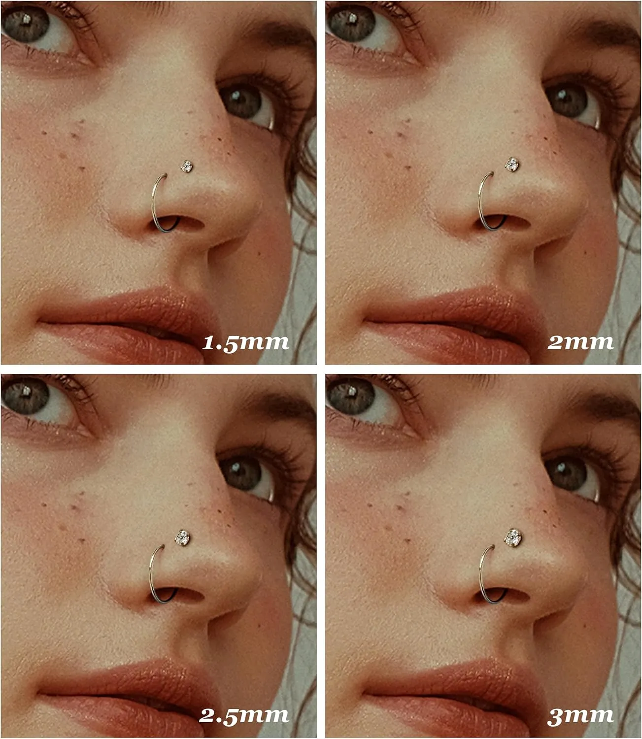 Sllaiss 22G 925 Sterling Silver Nose Rings Studs L Shaped CZ Hoop Piercing Jewelry Set 8Pcs