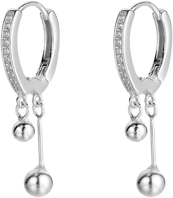 SLUYNZ 925 Sterling Silver Ball Hoop Earrings for Women Teens Bead Ball Hoop Huggie Earrings Drop