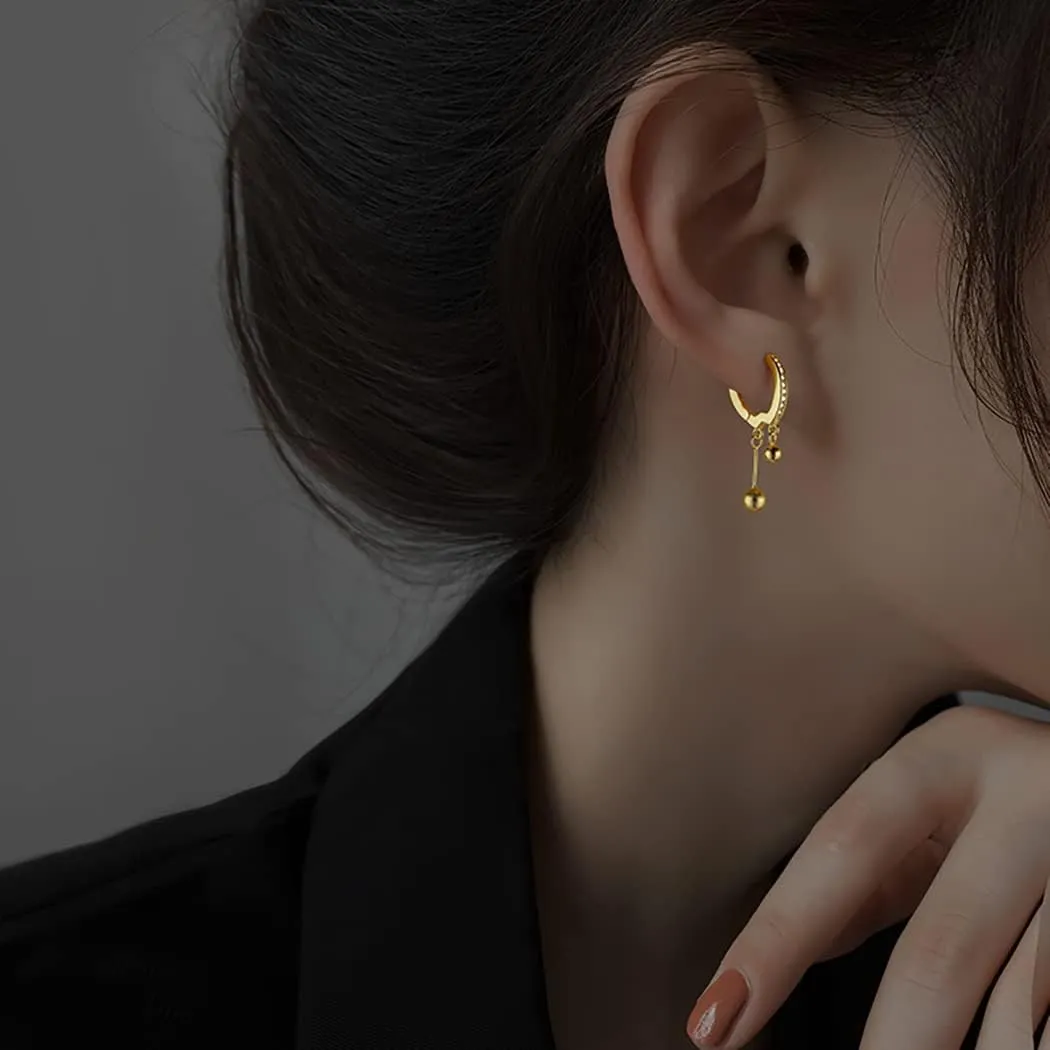 SLUYNZ 925 Sterling Silver Ball Hoop Earrings for Women Teens Bead Ball Hoop Huggie Earrings Drop