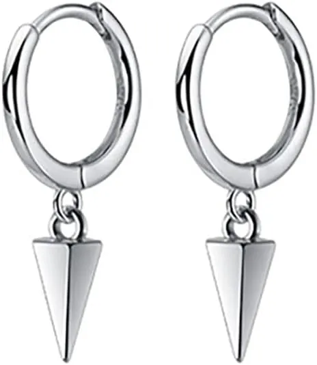 SLUYNZ 925 Sterling Silver Spike Hoop Earrings for Women Teen Girls Geometric Huggie Earrings Dangle