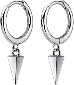 SLUYNZ 925 Sterling Silver Spike Hoop Earrings for Women Teen Girls Geometric Huggie Earrings Dangle