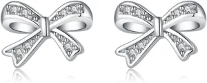 SLUYNZ Solid 925 Sterling Silver Tiny Bow Earrings Stud for Women Teens CZ Bowknot Stud Earrings