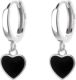 SLUYNZ Sterling Silver Black Heart Hoop Earrings for Women Teens Love Heart Hoop Earrings Huggie