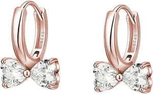 SLUYNZ Sterling Silver Love Bow Hoop Earrings for Women Teens CZ Bow Hoop Earrings Huggie