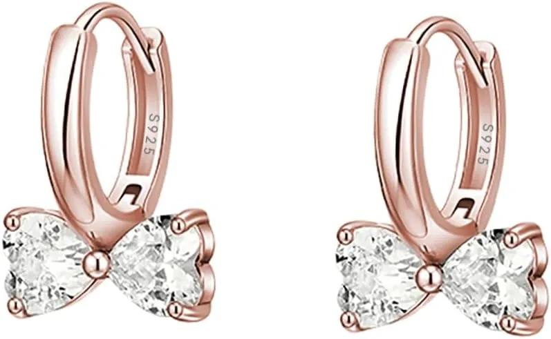 SLUYNZ Sterling Silver Love Bow Hoop Earrings for Women Teens CZ Bow Hoop Earrings Huggie