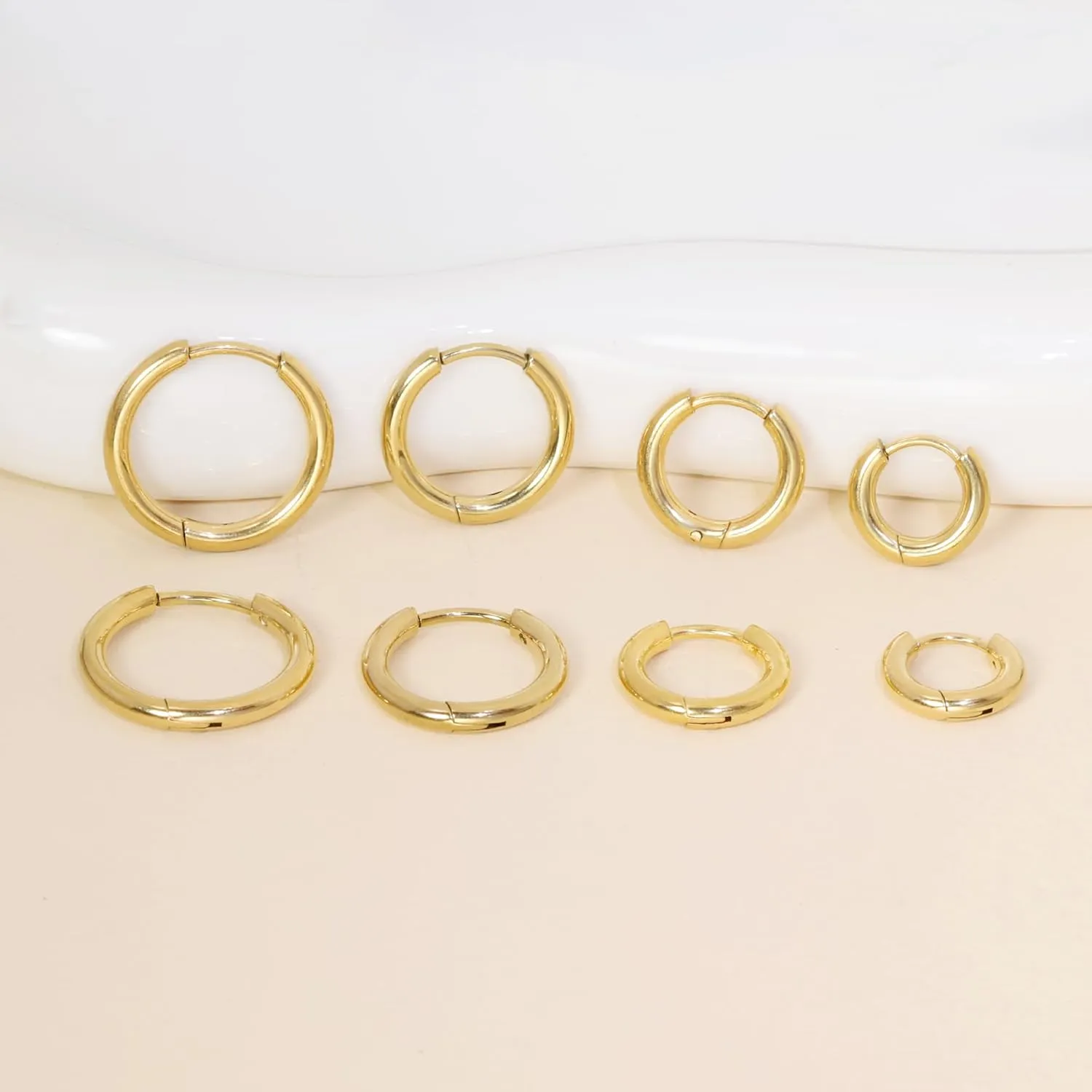 Small Hoop Earrings for Women Men 14k Real Gold Plated Huggie Hoop Earrings for Cartilage Helix Hypoallergenic Surgical Stainless Steel Earrings 6/8/10/12mm Thin Gold Hoops Set for Girls (2.0mm)