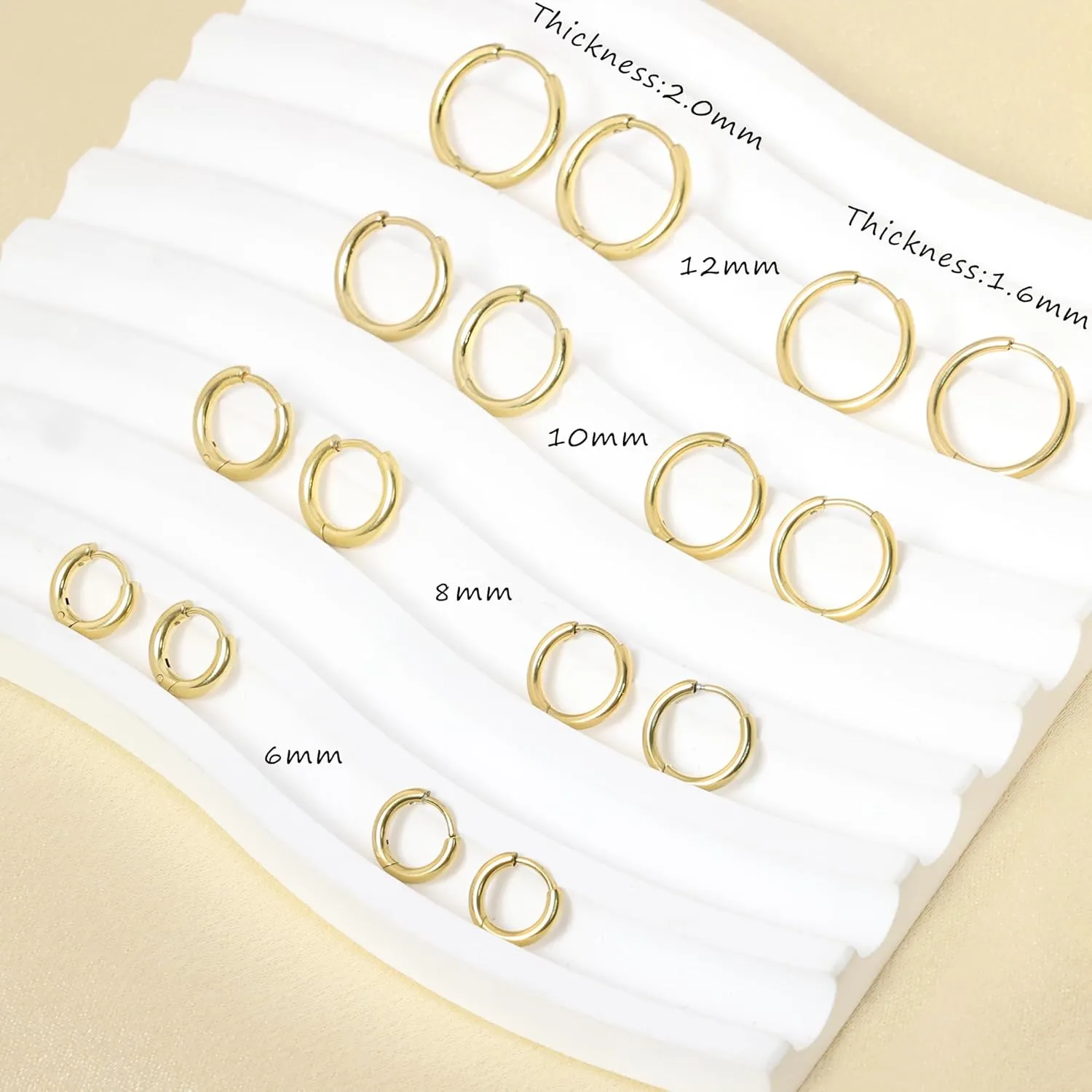 Small Hoop Earrings for Women Men 14k Real Gold Plated Huggie Hoop Earrings for Cartilage Helix Hypoallergenic Surgical Stainless Steel Earrings 6/8/10/12mm Thin Gold Hoops Set for Girls (2.0mm)