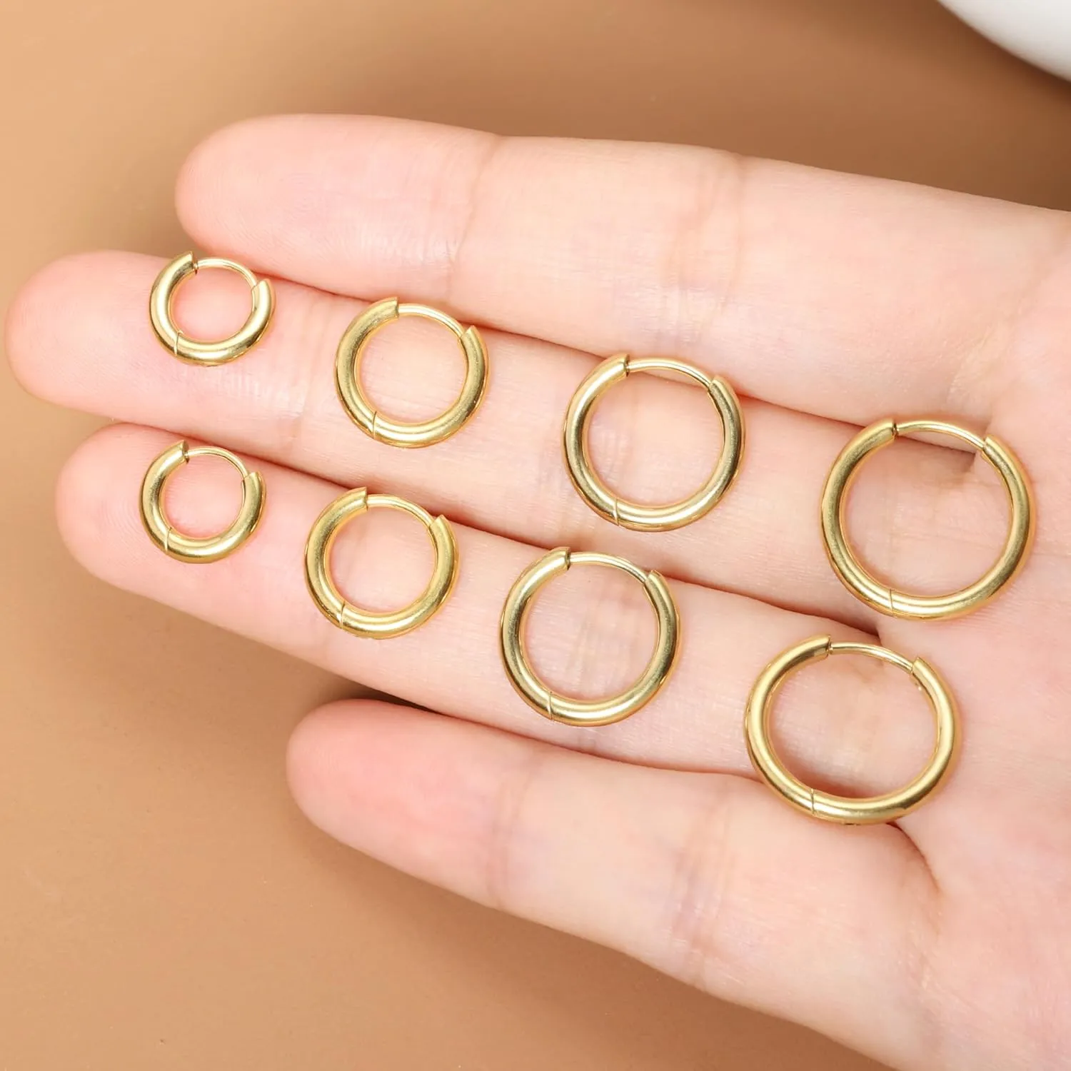Small Hoop Earrings for Women Men 14k Real Gold Plated Huggie Hoop Earrings for Cartilage Helix Hypoallergenic Surgical Stainless Steel Earrings 6/8/10/12mm Thin Gold Hoops Set for Girls (2.0mm)