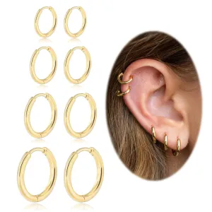 Small Hoop Earrings for Women Men 14k Real Gold Plated Huggie Hoop Earrings for Cartilage Helix Hypoallergenic Surgical Stainless Steel Earrings 6/8/10/12mm Thin Gold Hoops Set for Girls (2.0mm)