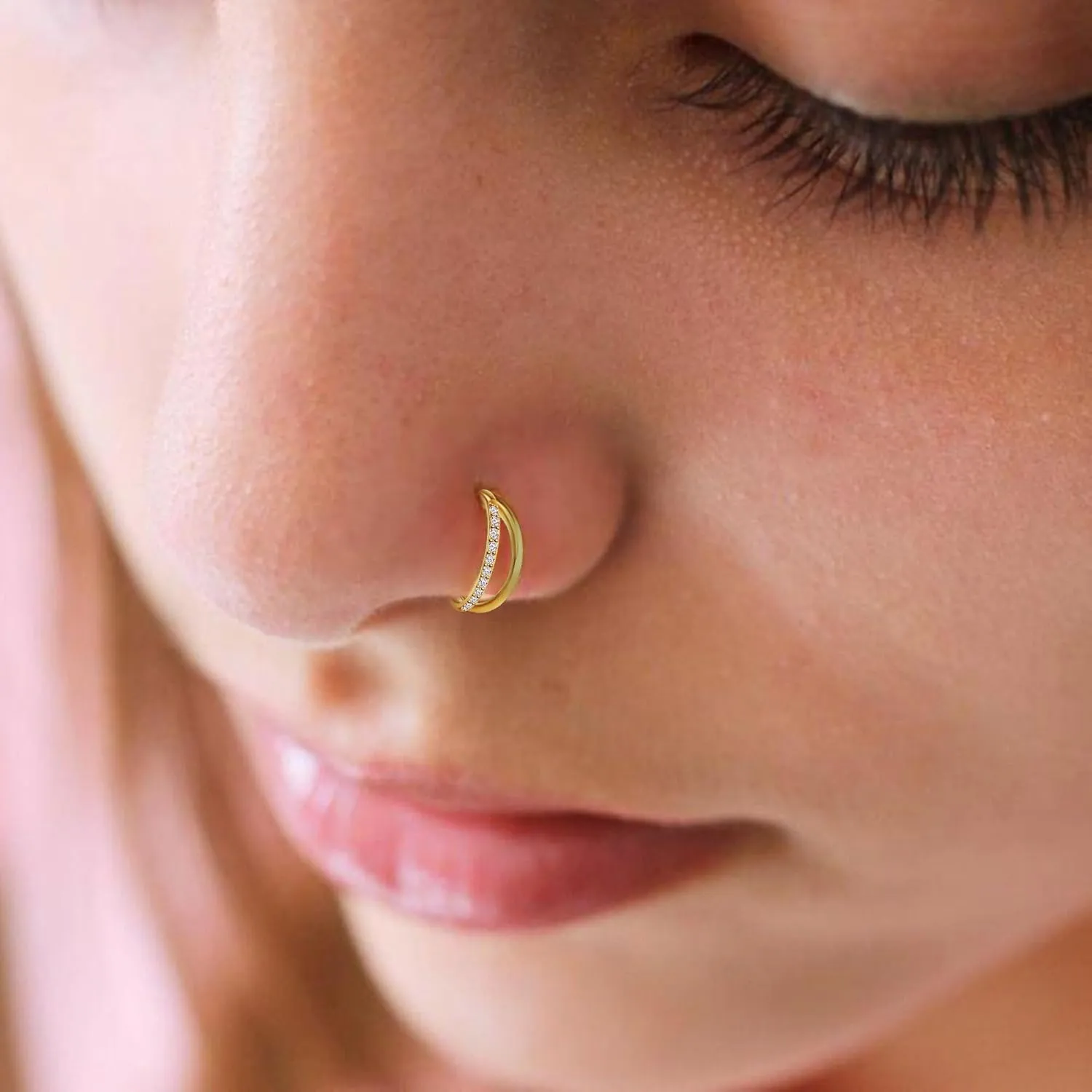 SmileBelle 14K Gold Hinged Nose Rings Hoop for Women 20G, 316L Surgical Steel Clicker Septum Ring, Hoop Huggie Earring for Upper Lobe Cartilage Helix Piercing Jewelry (8mm, 6mm,10mm)