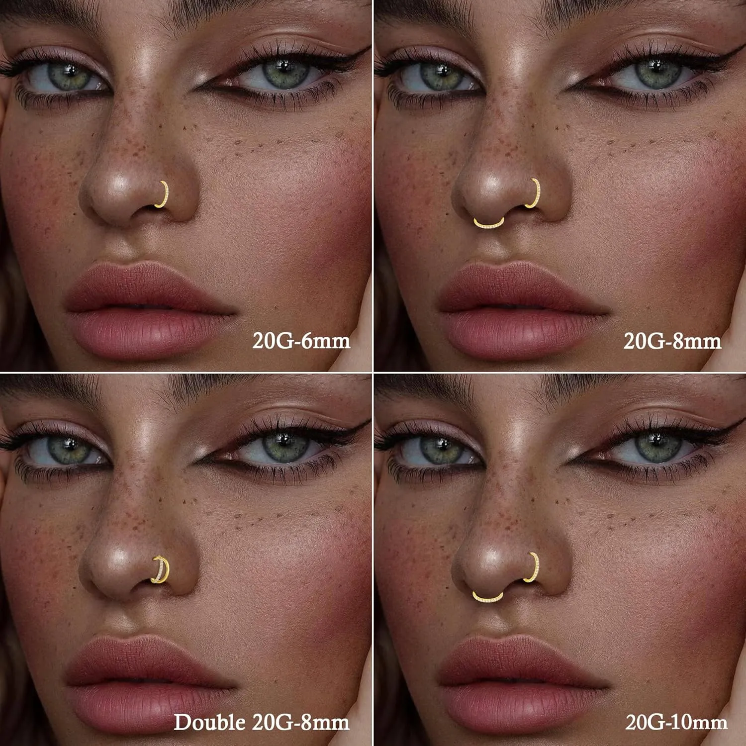 SmileBelle 14K Gold Hinged Nose Rings Hoop for Women 20G, 316L Surgical Steel Clicker Septum Ring, Hoop Huggie Earring for Upper Lobe Cartilage Helix Piercing Jewelry (8mm, 6mm,10mm)