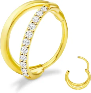 SmileBelle 14K Gold Hinged Nose Rings Hoop for Women 20G, 316L Surgical Steel Clicker Septum Ring, Hoop Huggie Earring for Upper Lobe Cartilage Helix Piercing Jewelry (8mm, 6mm,10mm)