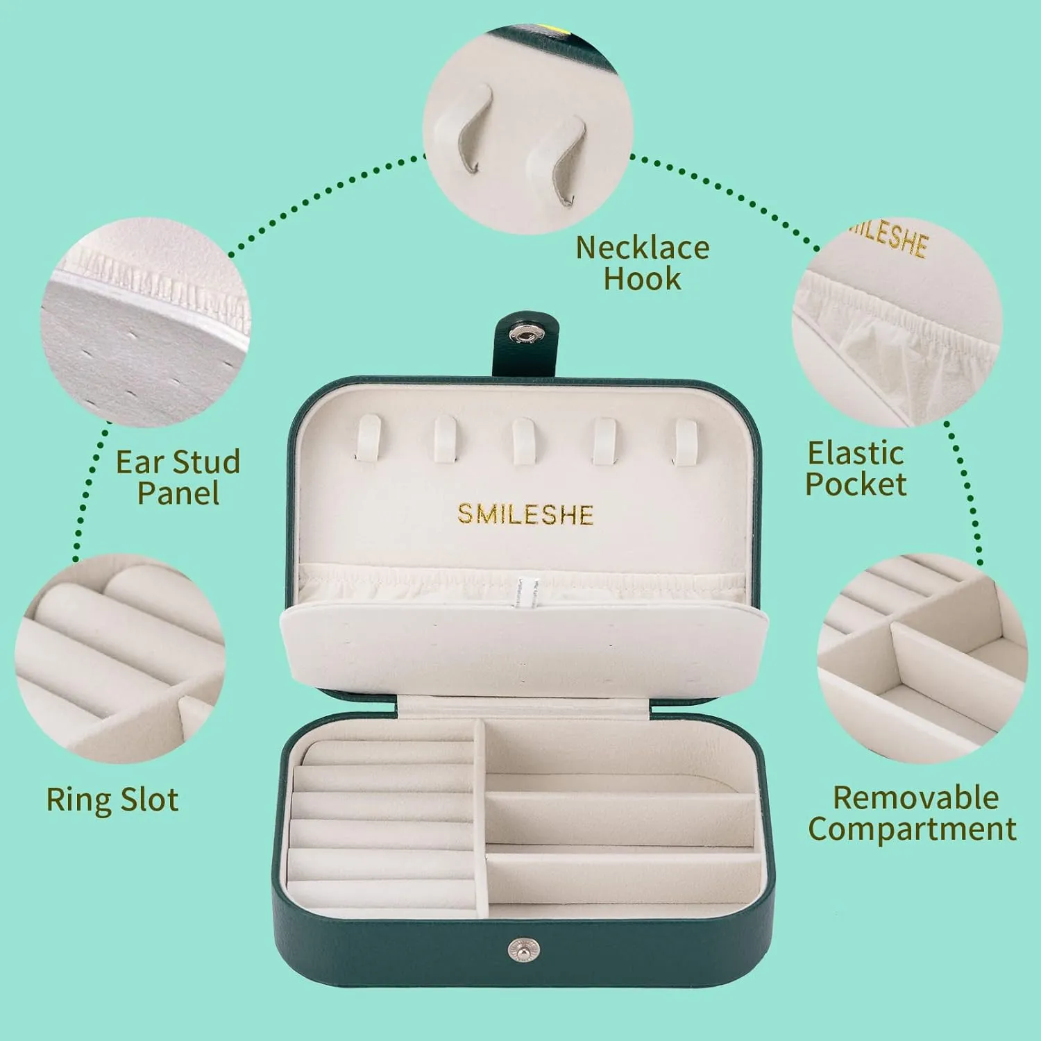 Smileshe Jewelry Box, PU Leather Small Portable Travel Case, 2 Layers Organizer Display Storage Holder Boxes for Rings, Earrings, Necklaces, Bracelets