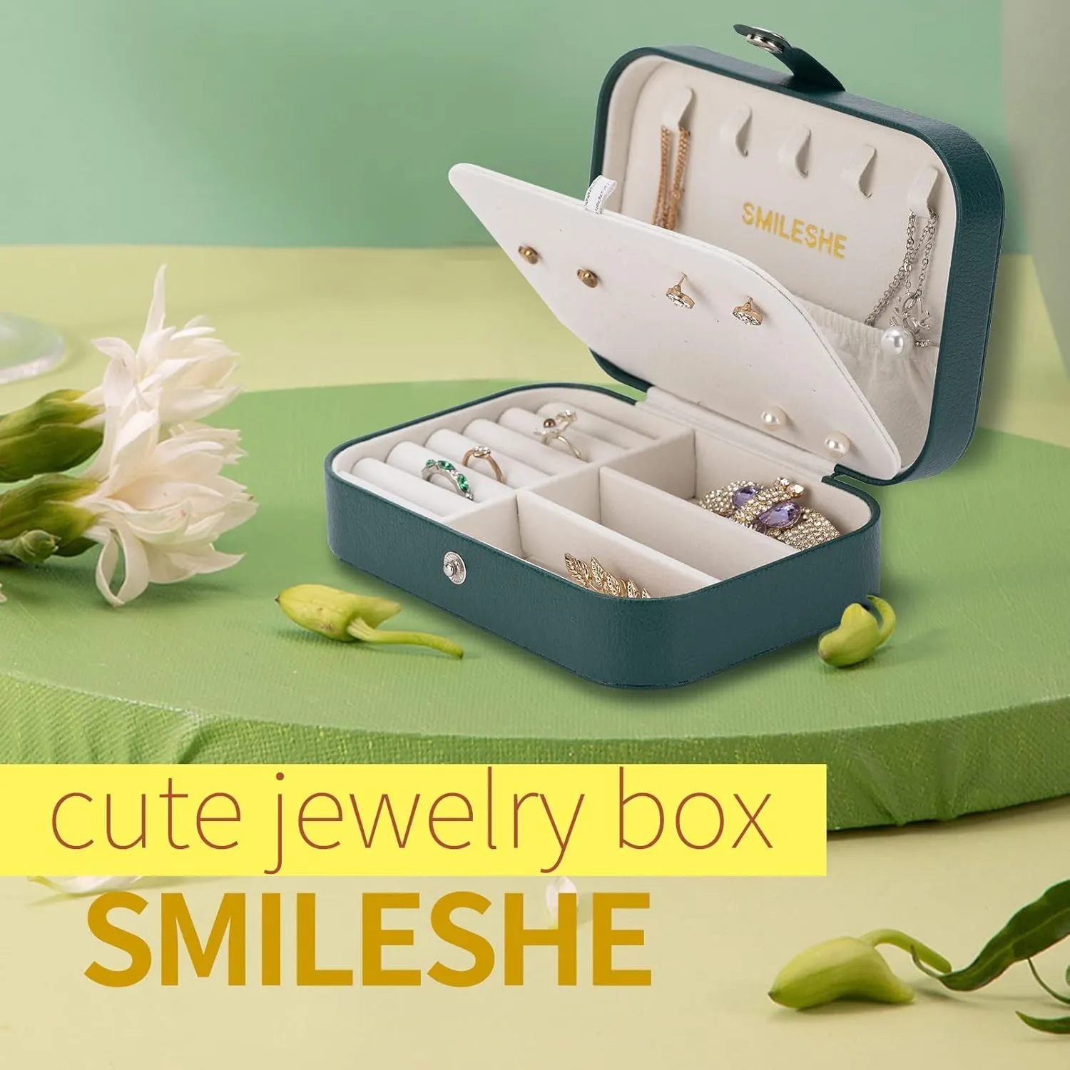 Smileshe Jewelry Box, PU Leather Small Portable Travel Case, 2 Layers Organizer Display Storage Holder Boxes for Rings, Earrings, Necklaces, Bracelets
