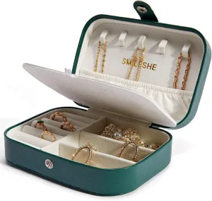 Smileshe Jewelry Box, PU Leather Small Portable Travel Case, 2 Layers Organizer Display Storage Holder Boxes for Rings, Earrings, Necklaces, Bracelets