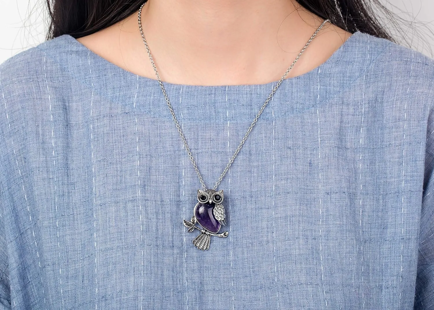 Softones Owl Necklace Healing Crystals Necklace for Women Men Reiki Spiritual Energy Gemstone Necklace Lava Owl Bracelet Set Gifts for Women with Gift Box