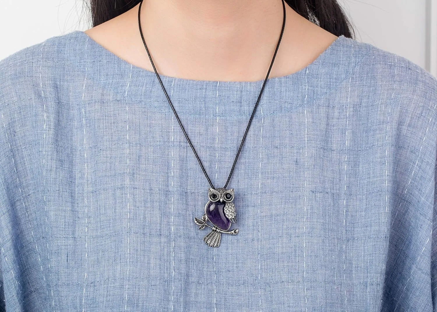 Softones Owl Necklace Healing Crystals Necklace for Women Men Reiki Spiritual Energy Gemstone Necklace Lava Owl Bracelet Set Gifts for Women with Gift Box