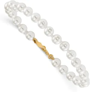 Solid 14k Yellow Gold 4.5mm-5.5mm Imitation Shell Pearl Bracelet 5.25"