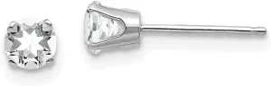 Solid Real 14k White Gold 4mm White Topaz Stud Earrings 4mm
