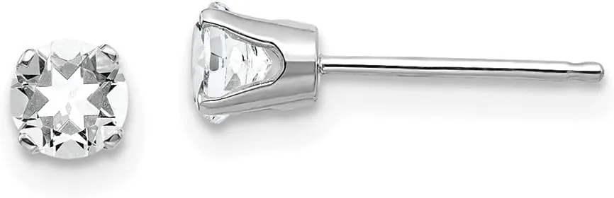 Solid Real 14k White Gold 4mm White Topaz Stud Earrings 4mm