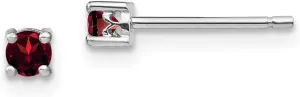 Solid Real 925 Sterling Silver 3mm Round Garnet January Red Gemstone Post Studs Earrings 3mm