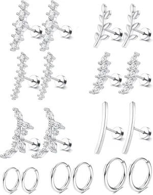 SONNYX Dainty Hypoallergenic Flat Back Earrings for Women Trendy Small 14K Gold Surgical Stainless Steel Earrings Flatback Stud Hoop Cartilage Earring Set for Multiple Piercing