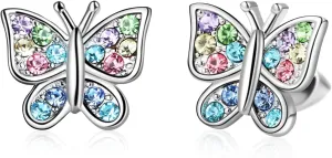Spefavo Crystal Butterfly Earrings,Inlaid with Zirconia,Hypoallergenic Children's Diamond Silver Earrings,Birth Gift Birthday Valentine's Day Mother's Day Graduation Gift
