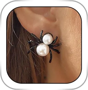 Spider Pearl Earrings Black Statement Earring Punk Gothic Earrings Stud Jewelry for Festival Cosplay Party