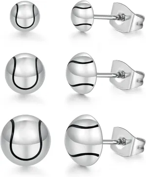 Sport Stud Earrings Set for Women and Men Hypoallergenic Sports Enthusiast Basketball Football Volleyball Tennis Ball Earrings Pack of 3 Pairs