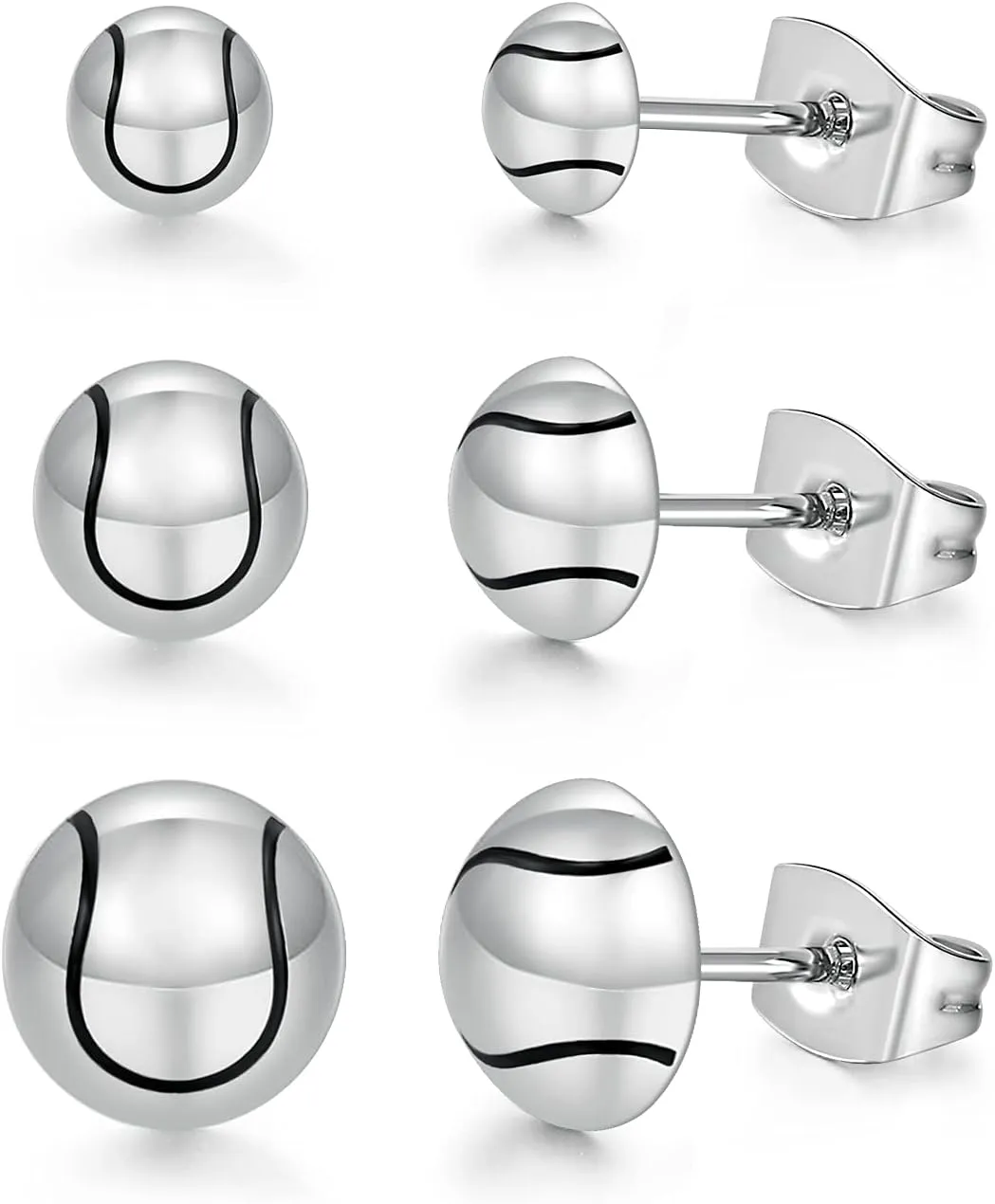 Sport Stud Earrings Set for Women and Men Hypoallergenic Sports Enthusiast Basketball Football Volleyball Tennis Ball Earrings Pack of 3 Pairs