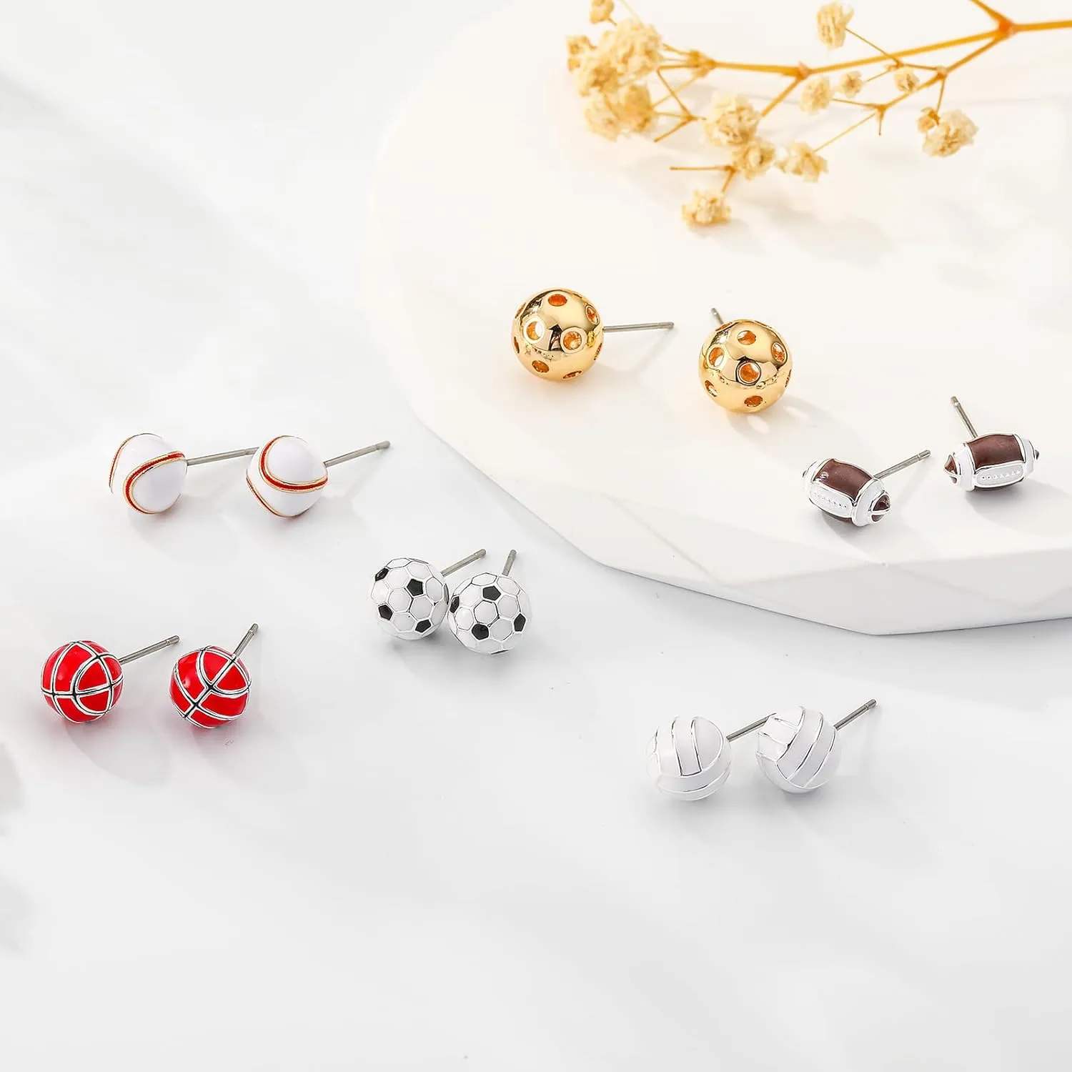 Sports Earrings for Women Gilrls, 3D Volleyball Baseball Football Soccer Basketball Pickleball Earrings Stuff Accessories for Women Mom Sports Fan Sport Lovers Jewelry Gifts