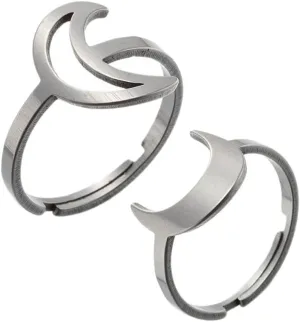 Stainless Steel Moon Crescent Rings Open Matching Geometric Hollow Half Moon Horn Rings for Women Men Couple Friendship Rings Jewelry 2Pcs Set
