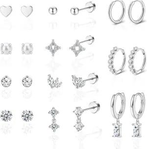 Staligue Tiny Hypoallergenic Surgical Steel Earrings for Women Men 14K Gold Plated Flat Back Stud Earrings for Sensitive Ears 20G Gold Flatback Stud Hoop Cartilage Earring Set for Multiple Piercing