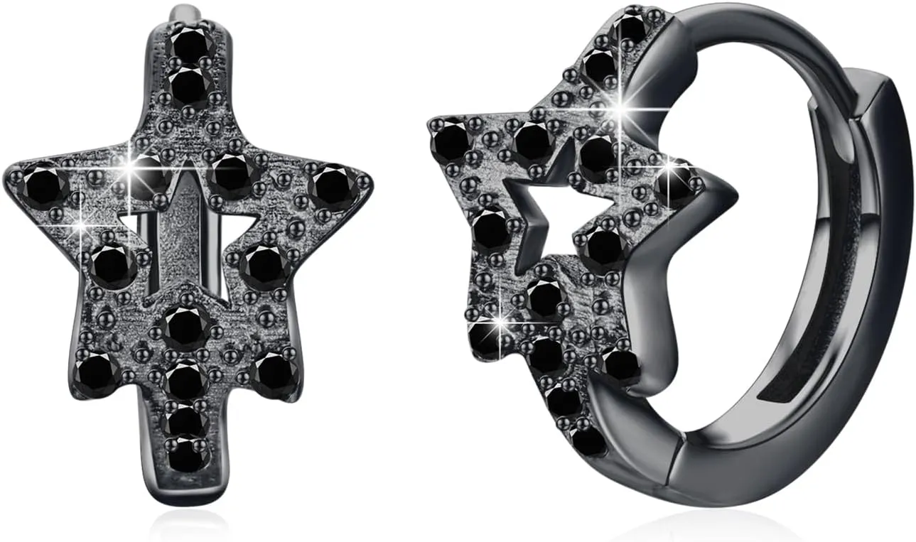 Star Hoop Earrings S925 Sterling Silver Star Small Huggie Hoops Sleeper Cartilage Earrings Cubic Zircon Hypoallergenic Jewelry Gifts for Men Women