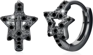 Star Hoop Earrings S925 Sterling Silver Star Small Huggie Hoops Sleeper Cartilage Earrings Cubic Zircon Hypoallergenic Jewelry Gifts for Men Women